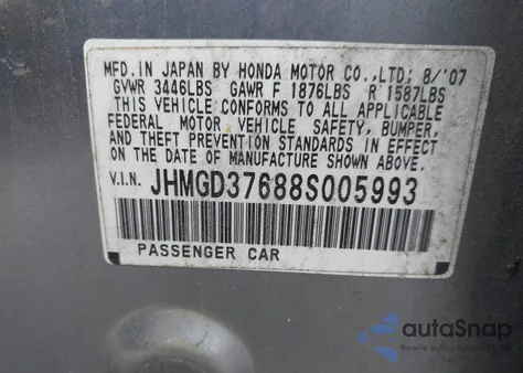 2008 Honda Fit Sport из США, поврежденный, VIN JHMGD37688S005993